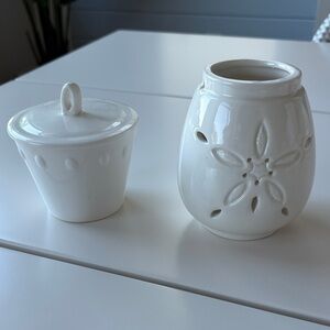 White Ceramic Candle Holder and Lid Set